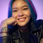 Professional photorealistic portrait of young Filipino-American female influencer with edgy e-girl a