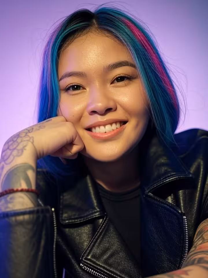 Professional photorealistic portrait of young Filipino-American female influencer with edgy e-girl a